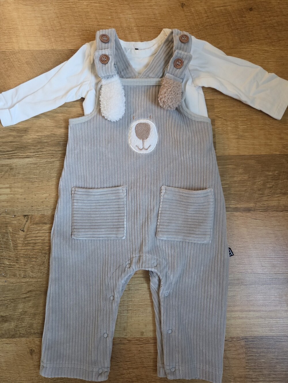 Deux Par Deux Dog Puppy Corduroy Overalls And Bodysuit Grey White